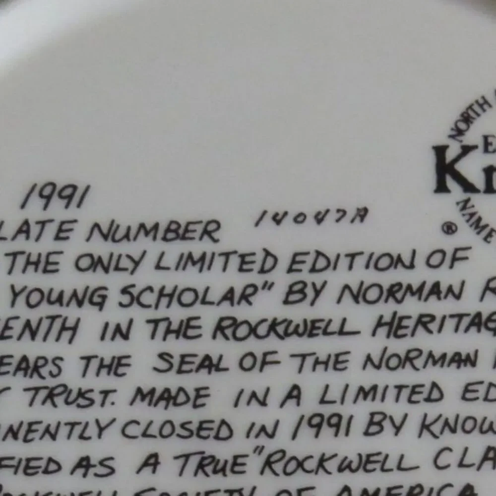 Norman Rockwell Ltd Edition 1991 "The Young Scholar" Collector's Plate EUC - Picture 3 of 3
